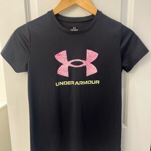 Under Armour Black Tee with Pink and Yellow Logo